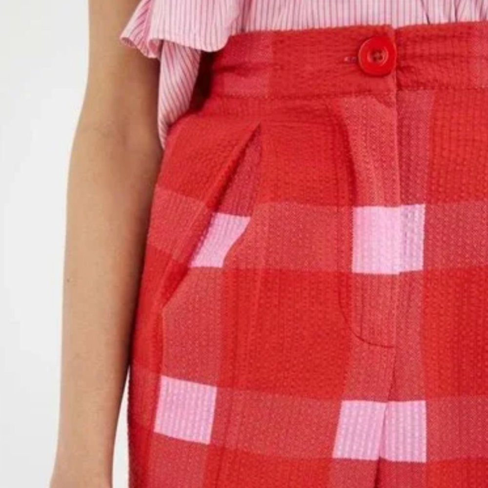 Anthropologie Porridge Preppy Plaid Cotton Wide-Leg Pants | Medium